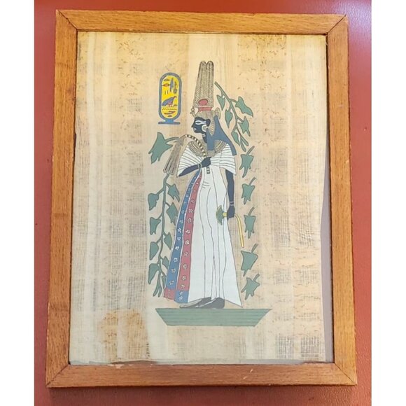 Egyptian Papyrus Painting Handmade Framed Wall Art Hieroglyph Queen Ahmose Nefer - Picture 2 of 5